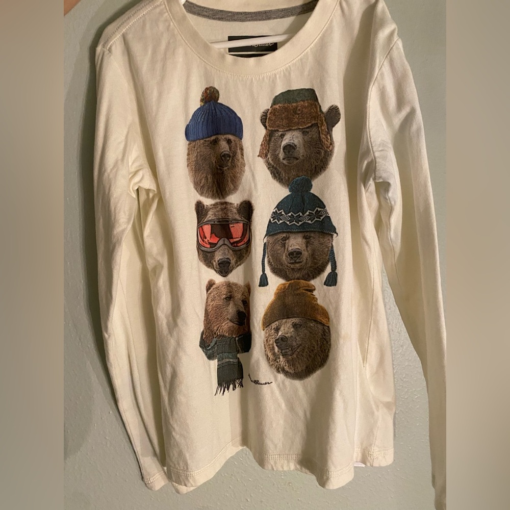 New w/out tag Eddie Bauer Kids Bear Graphic Long Sleeve Shirt - Cream